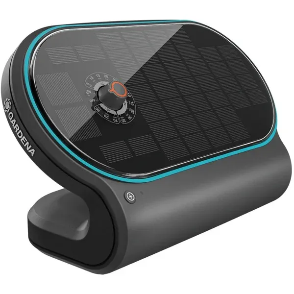 Aanbieding GARDENAAquaBloomSetLvoorbewateringopzonne-energiebesproeiingscomputer(Grijs/turquoise,Automatischbesproeiingssysteem,accuinbegrepen)